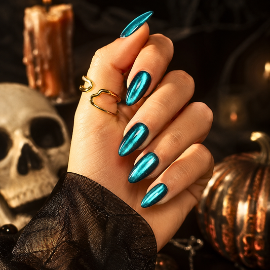 Turquoise (Cat's Eye) - Soft Gel Press Ons (Short Almond)