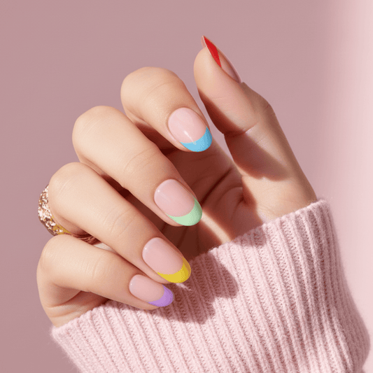 Holy Grail Nail press on Colourful French Mani - Soft Gel Press Ons (Short Oval)