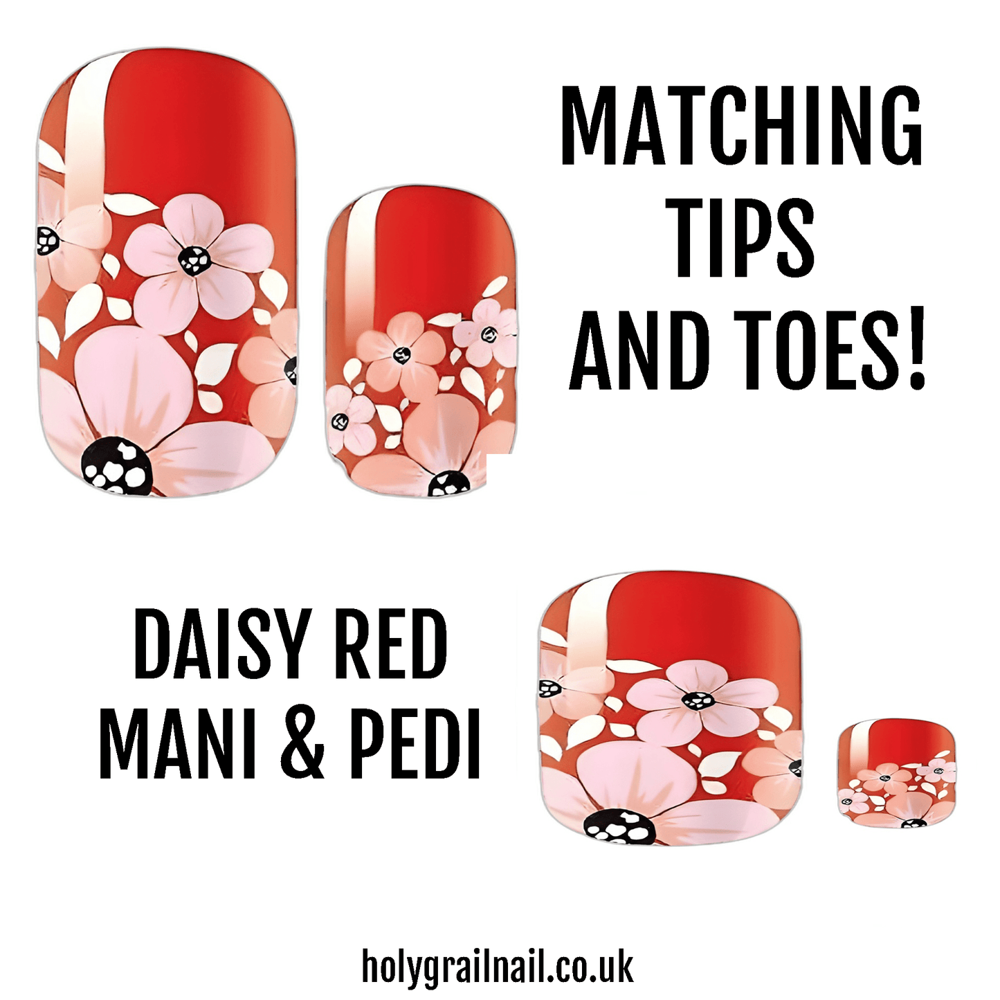 HOLY GRAIL NAIL Non-UV Nail Wraps Matching Tips & Toes - Daisy Red