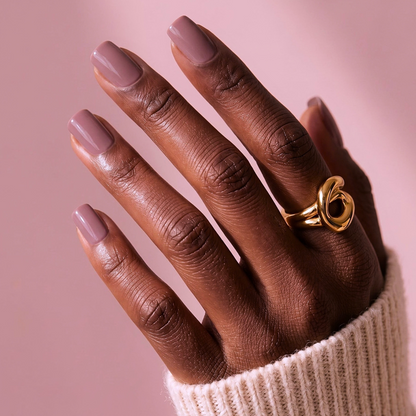 Mauve-brown glossy semi-cured gel nail wraps on square manicured nails