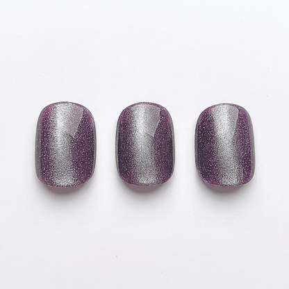 Purple cat's-eye magnetic shimmer soft gel press-on nails with silver light streak