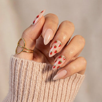 Strawberry Shortcake - Soft Gel Press Ons (Medium Almond)