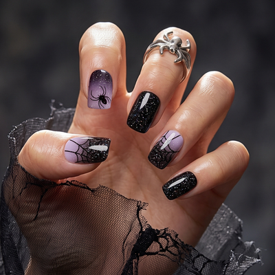 Along Came A Spider - Soft Gel Press Ons (Short Square)