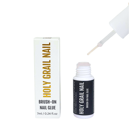 Brush-on nail glue bottle with precision applicator for press-on nails