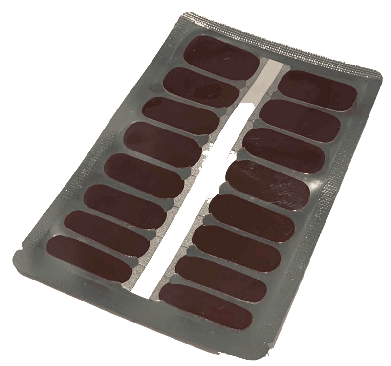 Coffee bean brown nail wraps sheet showing 16 non-UV manicure strips for application