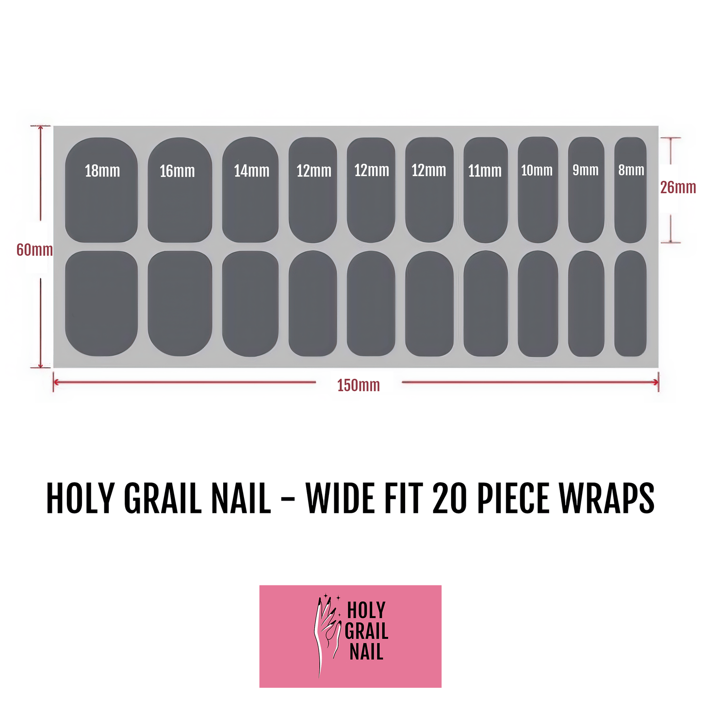 Holy Grail Nail Non-UV Nail Wraps Ink and Water - Wide Fit Wrap (20 Piece)