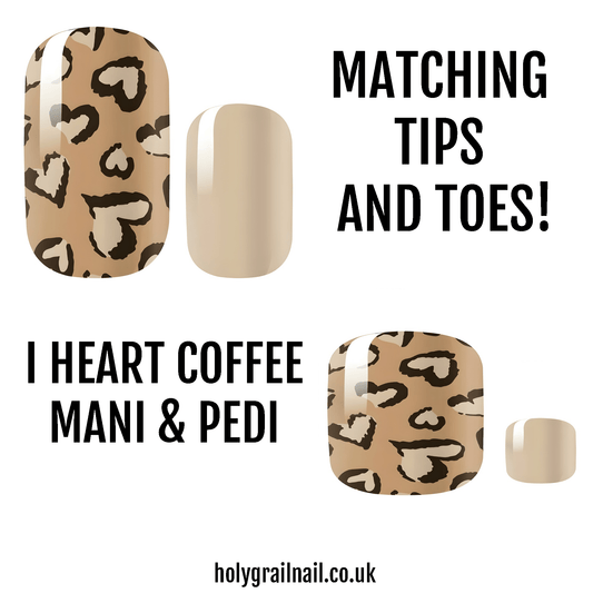 HOLY GRAIL NAIL Non-UV Nail Wraps Matching Tips & Toes - I Heart Coffee