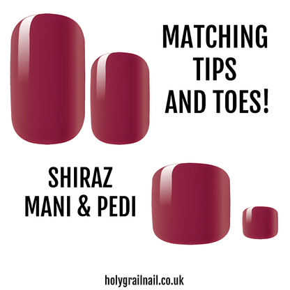 Deep burgundy wine red gel nail wraps for matching manicure and pedicure
