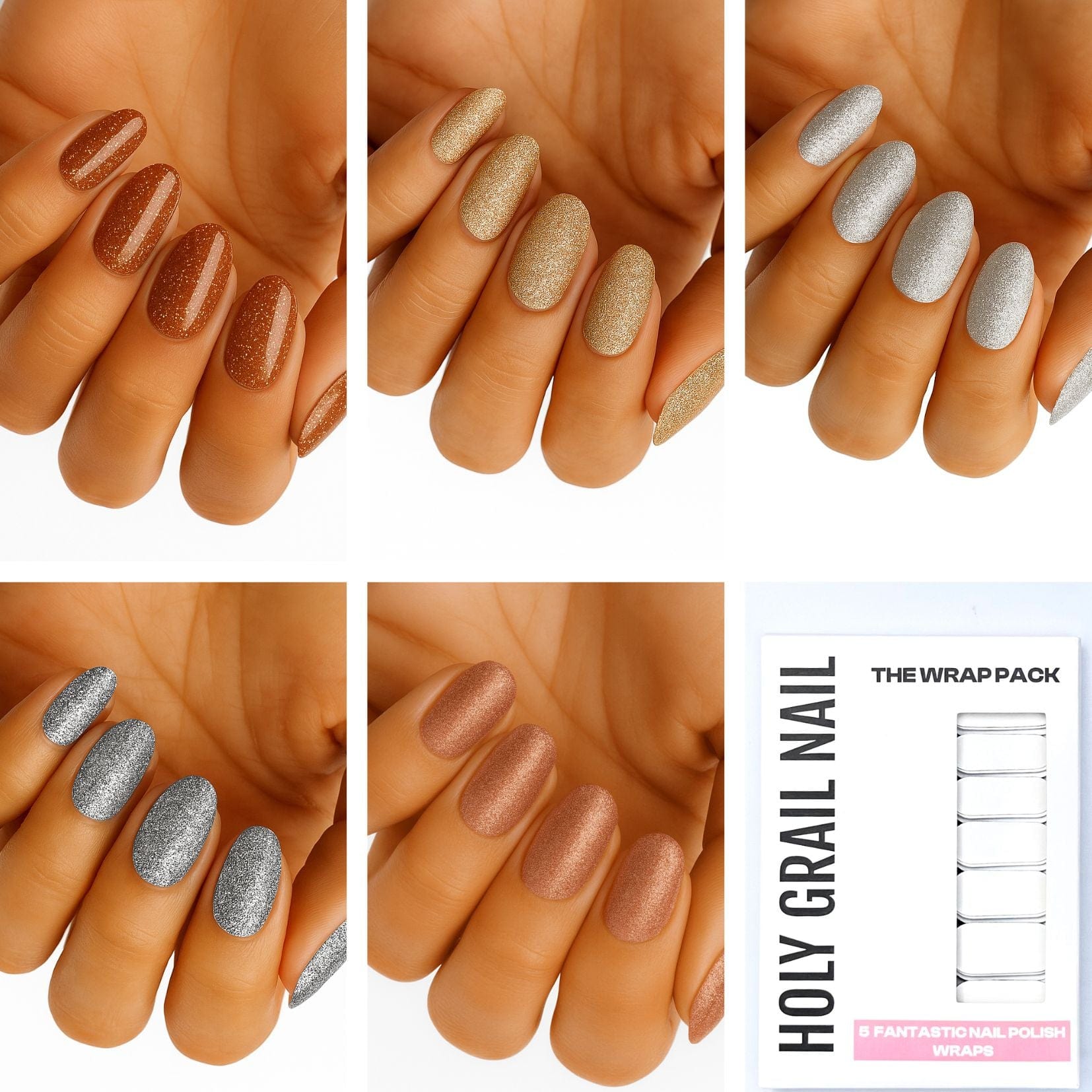 Holy Grail Nail Non-UV Nail Wraps The Precious Metal Pack