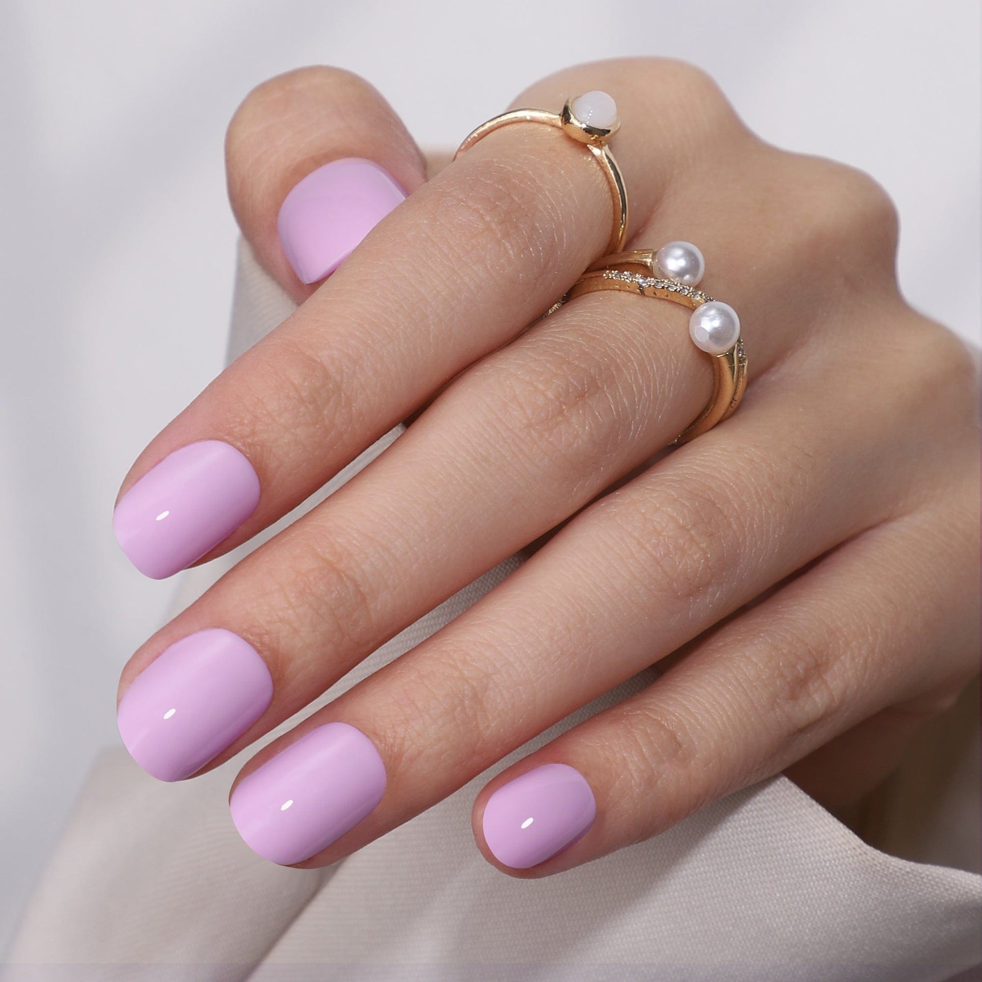 Lilac purple press-on nails in short natural length for everyday wear