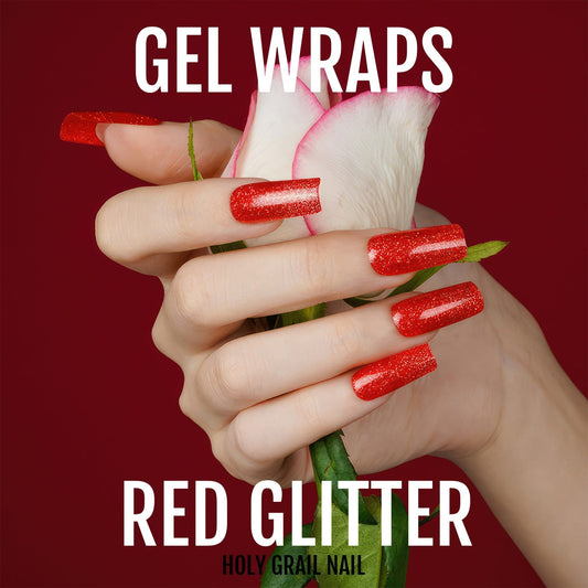 Holy Grail Nail Semi-Cured Gels Red Glitter - Gels, Red Glitz Gels, Holy Gels, Red Glitter Gel, Hello Nails