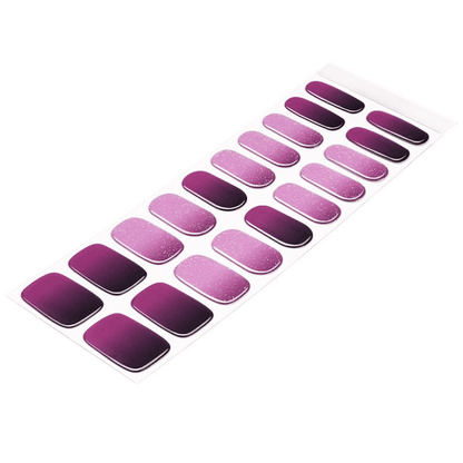 Purple ombre gel nail wraps sheet showing gradient nail art designs for at-home manicure