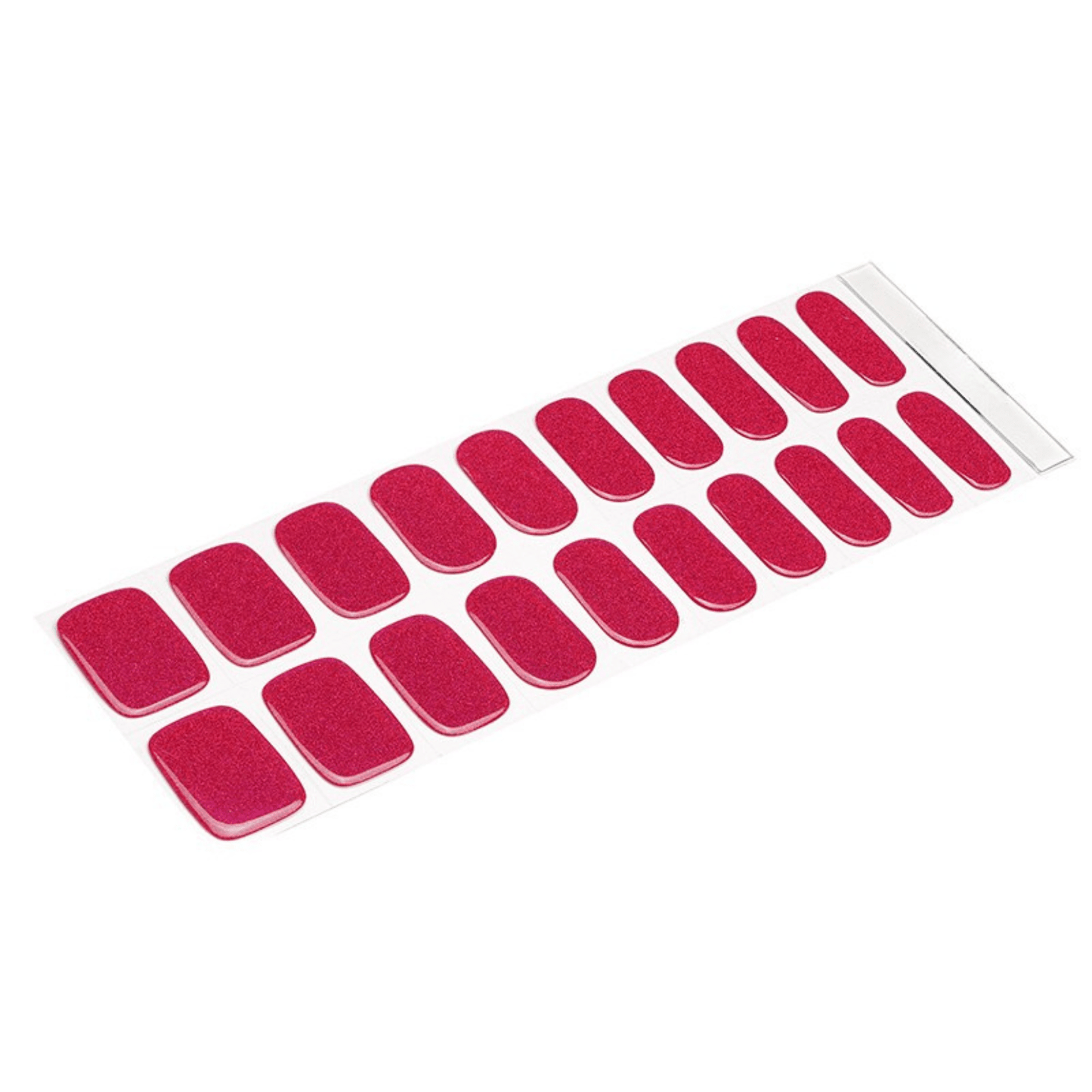 Magenta glitter gel nail wraps sheet with 20 semi-cured pieces for DIY manicure